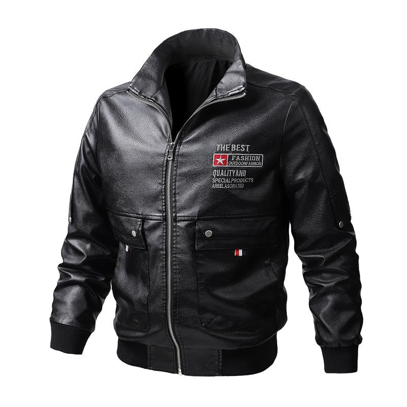 

Осенняя мужская кожаная модная байкерская одежда Flight Thin Leather Jacket Men s Coat Air Force M чёрный