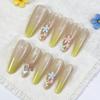 Custard Yellow Gradient Cat Eye Flower Almond Long Nails - High-Grade Wearable & Removable Manicure Tips