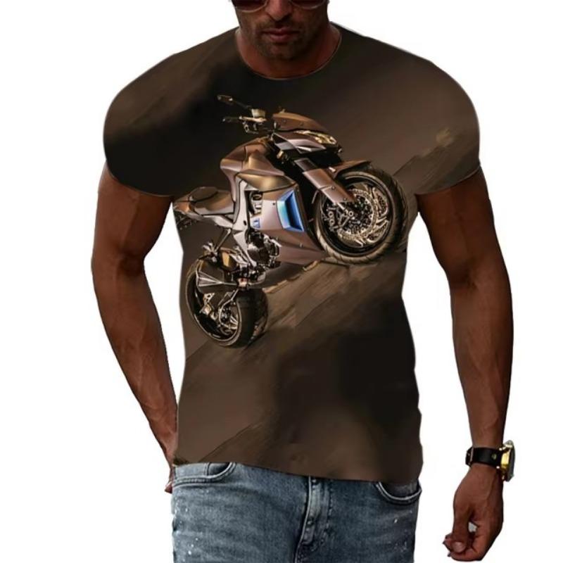 Letní móda Nová pánská grafická trička s motocyklem Trend Osobnost Cool styl Lokomotivní vzor 3D potisk Tričko s krátkým rukávem Top