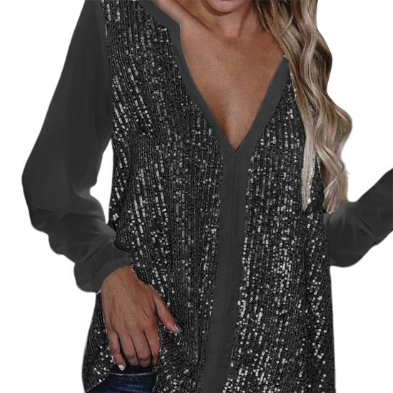 

Женская рубашка с V-образным вырезом, мягкая текстура, полиэстеровый пуловер, повседневная женская блузка для повседневной носки 3XL чёрный