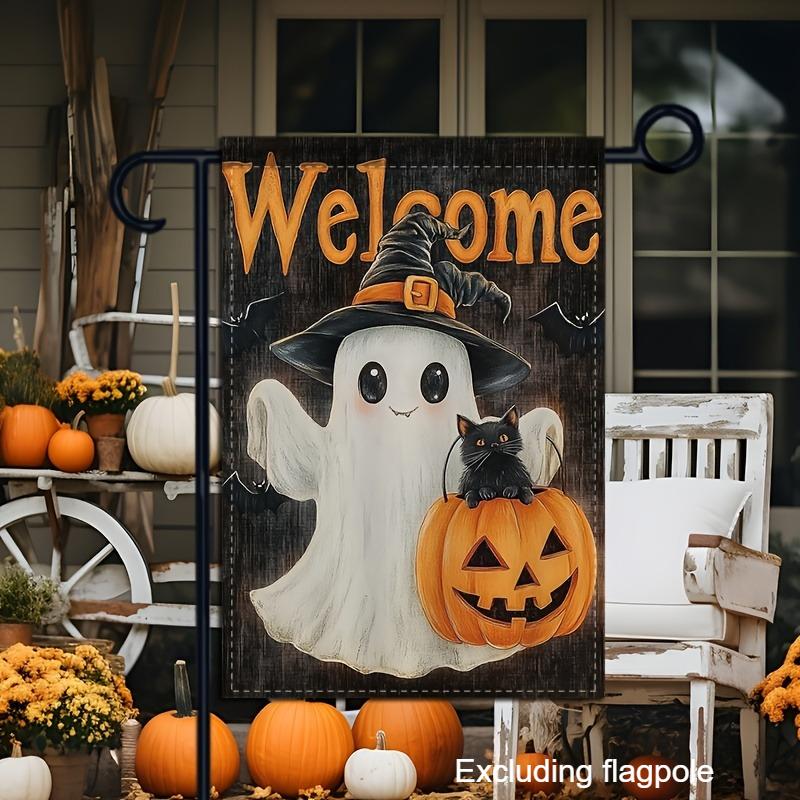 

1pc Double-Sided Halloween Garden Flag - Party - Easy Hang with Hooks - Spooky Halloween Decor, Festive Porch Display