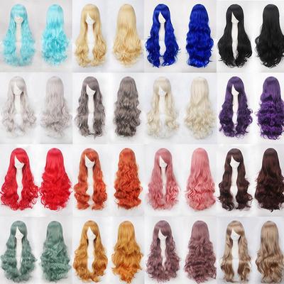 Europäische & Amerikanische Cosplay-Perücken, Farbige Anime-Perücken, Hochtemperaturfaser, 80 cm Langes Lockiges Haar, Außenhandelsknöpfe