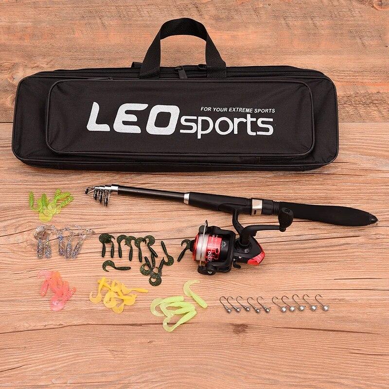 LEO Teleskop-Angelrute für das Meer, 130/160 cm, Combo-Spinnrolle, Angelhaken, weicher Köder, komplettes Angelset mit Angeltasche für unterwegs