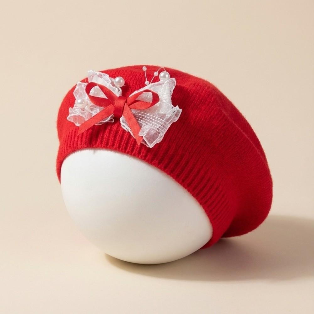 Red Color Chirldren's Knit Cap Soft Fabric Toddler Winter Hat New Kid Headwear For Toddler Girls