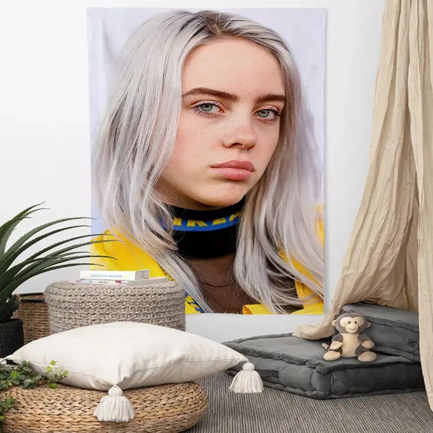 Billie Eilish Yellow Outfit Green Chair Wall Tapestry Pop Music Singer Home Decor Bold Art Soft Durable Cozy Aesthetic