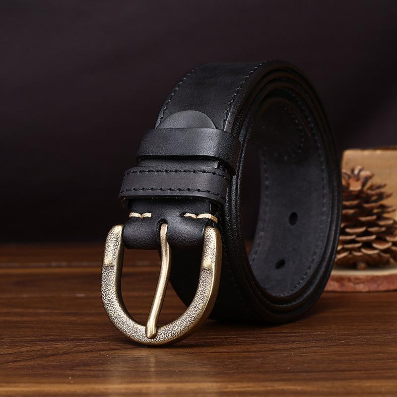 3.8Cm Wide New Retro And Old Matte Belt Men'S Genuine Leather American Pin Buckle First Layer Cowhide Jeans Belt