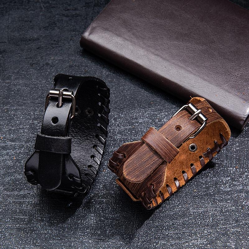 Trendy Totem Design Triangular Viking Rune Bracelet Men's Bracelet Genuine Leather Nordic Viking Accessories Jewelry Wholesale