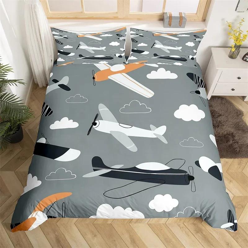 

Carton Airplane Soft Duvet Cover Twin King For Young Boys Young Girls Rom Aircraft Beding Set Microfiber Flying Plane Kawai Warm Comforter Cover 120*200cm Single