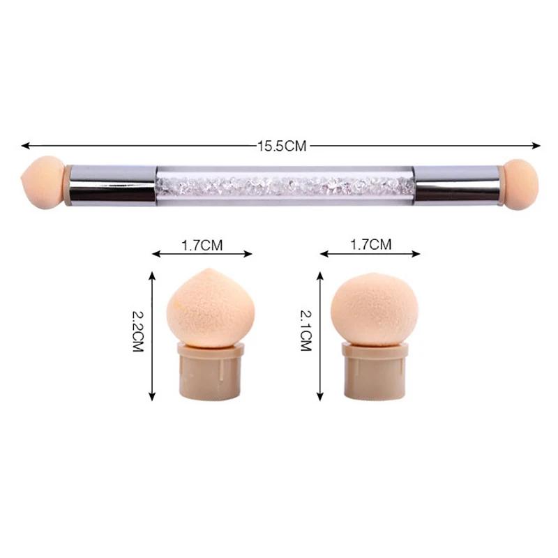 Stilo de umbrire gradient Accesorii pentru pictura pentru arta unghiilor cu două capete Perie pentru punctat unghii Cap burete Mâner cu strasuri Perie pentru arta unghiilor