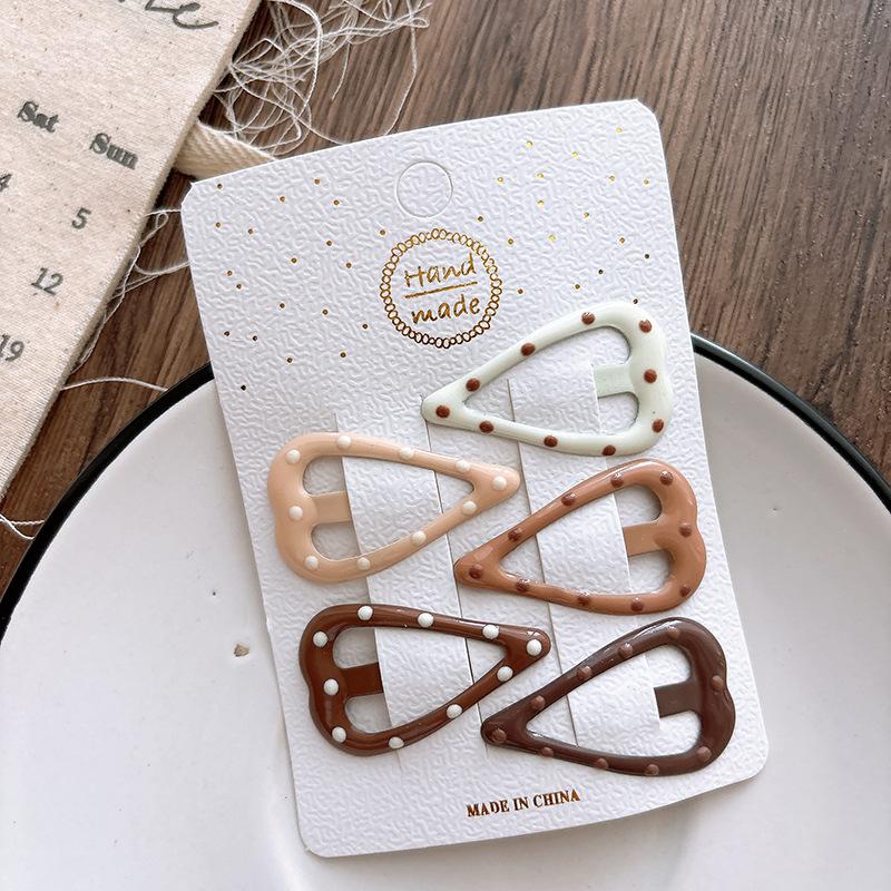 5Pcs Milk Coffee Color Polka Dot Children's Hairpins BB Clip Baby Girls Bangs Hairpin Hair Clips Kids Headwear Hair Accessories