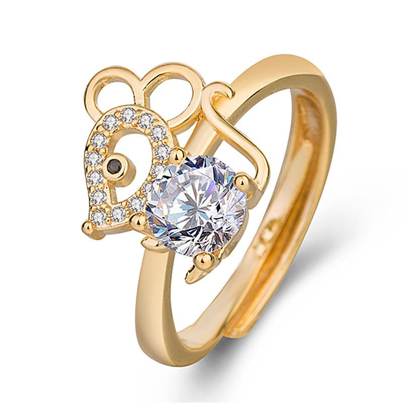 

Открытие кольца можно регулировать. Корейская версия оригинального года, кольцо из циркония в 1 карат, кольцо с мышкой