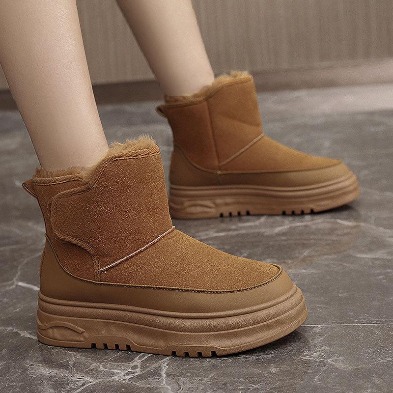 High-top shoes new autumn and winter cotton shoes casual velvet solid color fluffy snow boots cotton shoes thick sole
