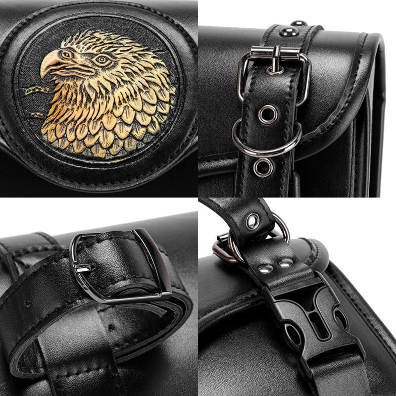 Retro Motorcycle Handlebar Storage Bag With Multiple Pockets Waterproof PU Leather For Tools And Accessories