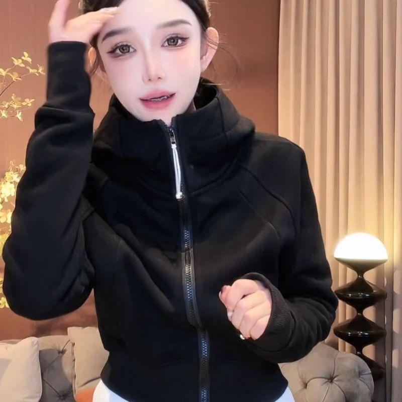 

Рождественская красная толстовка с капюшоном, на флисовой подкладке, укороченная, с утяжкой на талии, кардиган, верхняя одежда, женская, 2024, зима, новый поступление Black Fleece-lined M