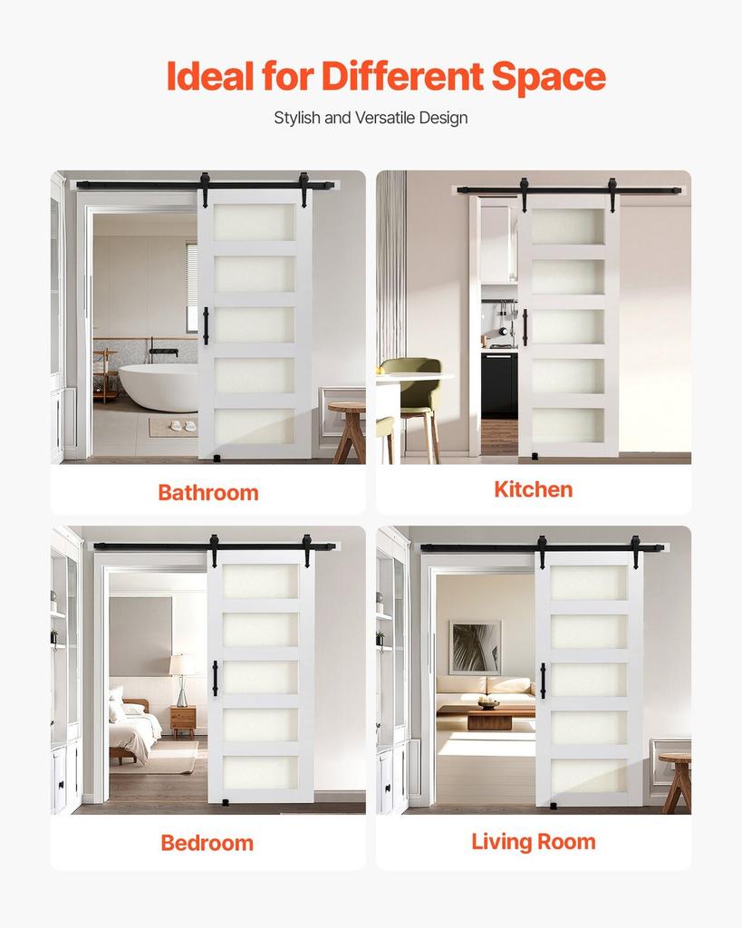 Sliding Barn Door, 813 x 2134mm, High-Strength MDF Panel and Glass, Barn Door with Hardware Kit, Water-Proof PVC Surface, Easy to Install, H-Frame,
