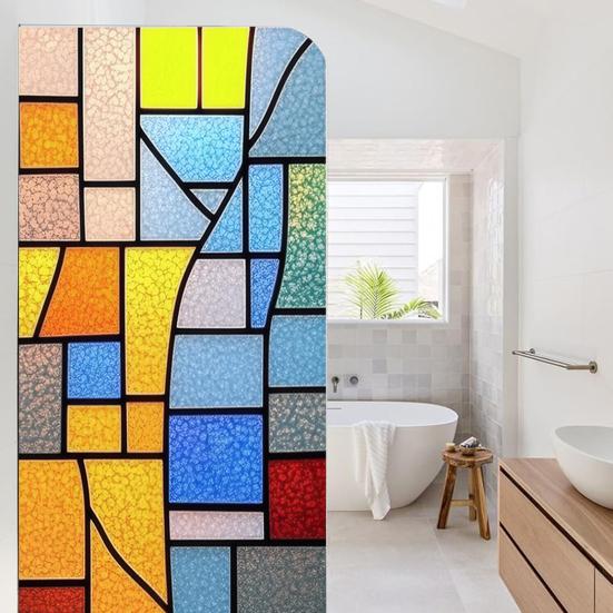 Rainbow Window Film Decorative Static Window Clings Sun Blocking Colorful Decals Removable Privacy Cover for Home Office Bathroom