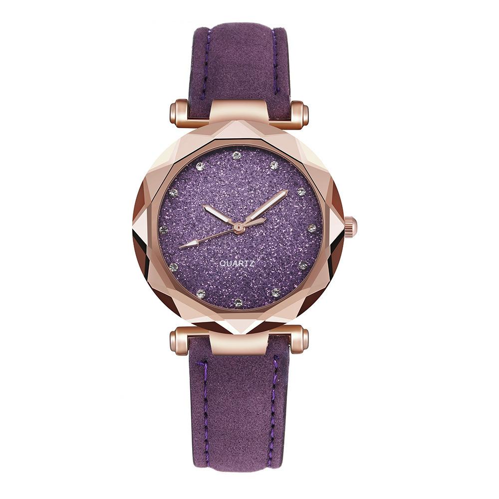 Through The Stars Silver Powder Watch Women'S Matte Belt Quartz Watch
