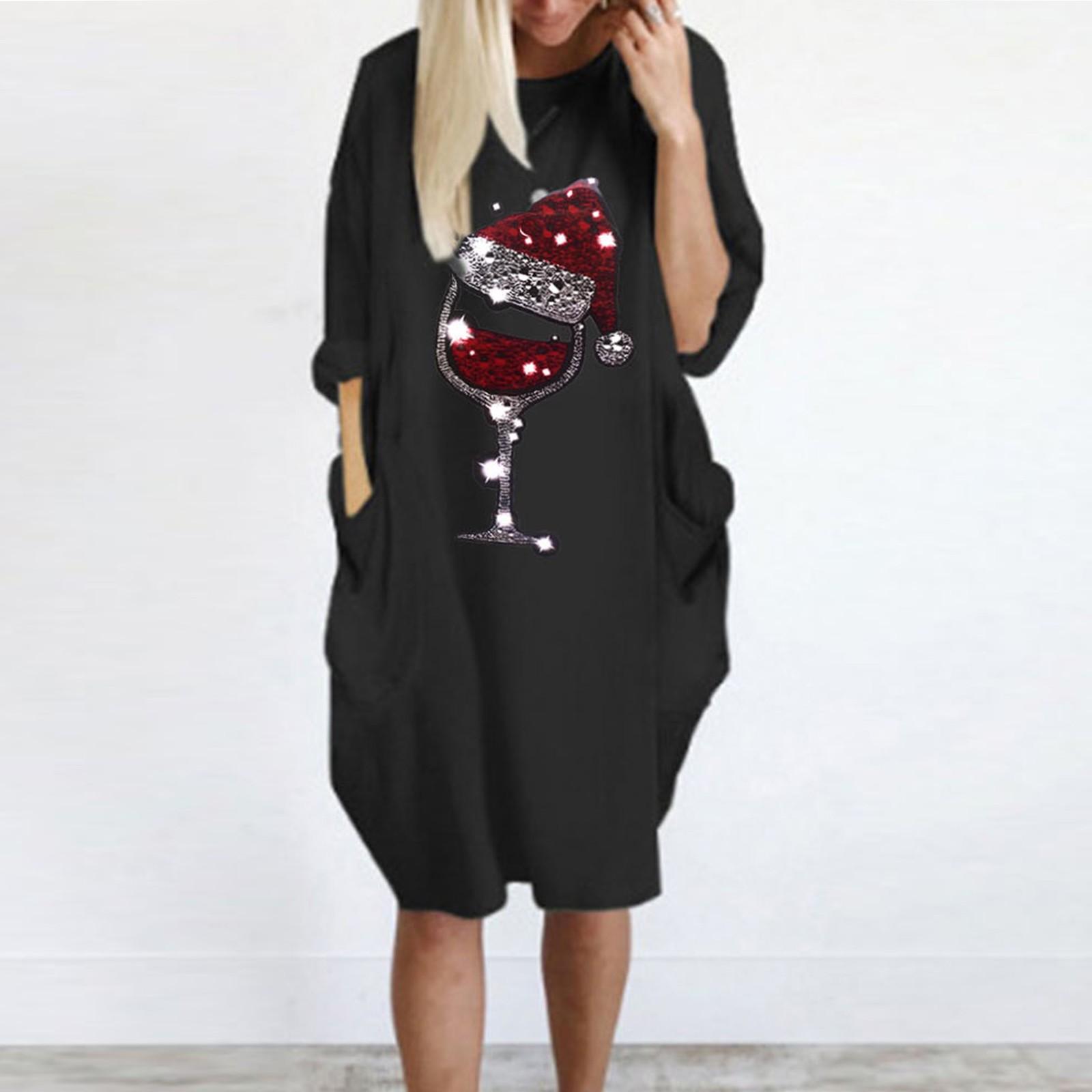 

(SU)Женское свободное платье с карманами, женское повседневное платье с длинными рукавами, большие размеры XXL чёрный