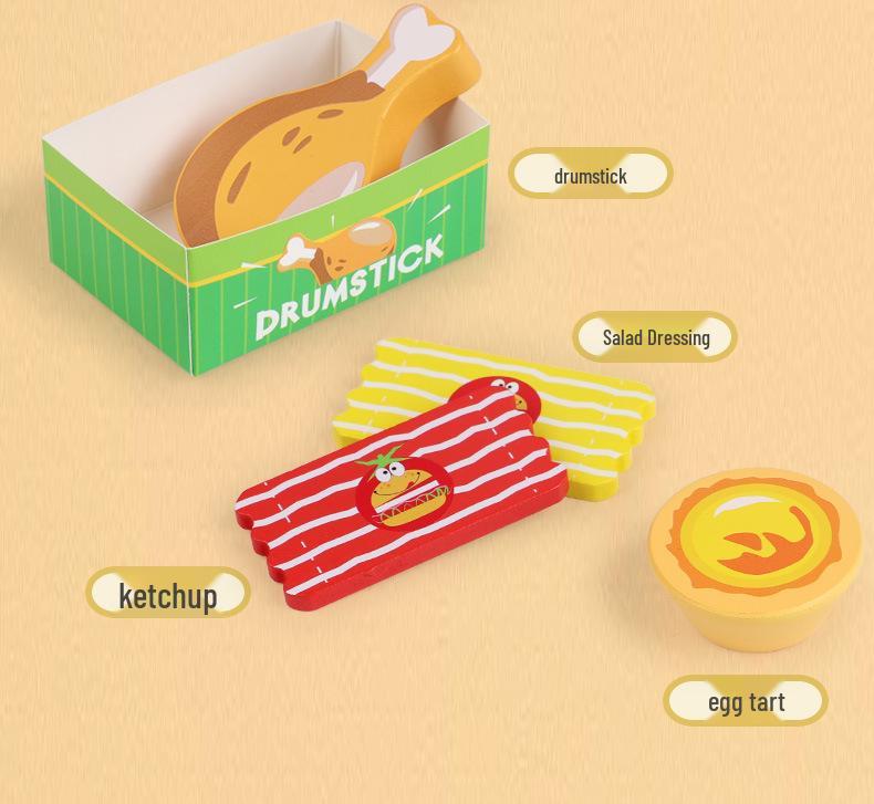 Wooden Hamburger and Fries Pretend Play Set - Educational Toy for Kids