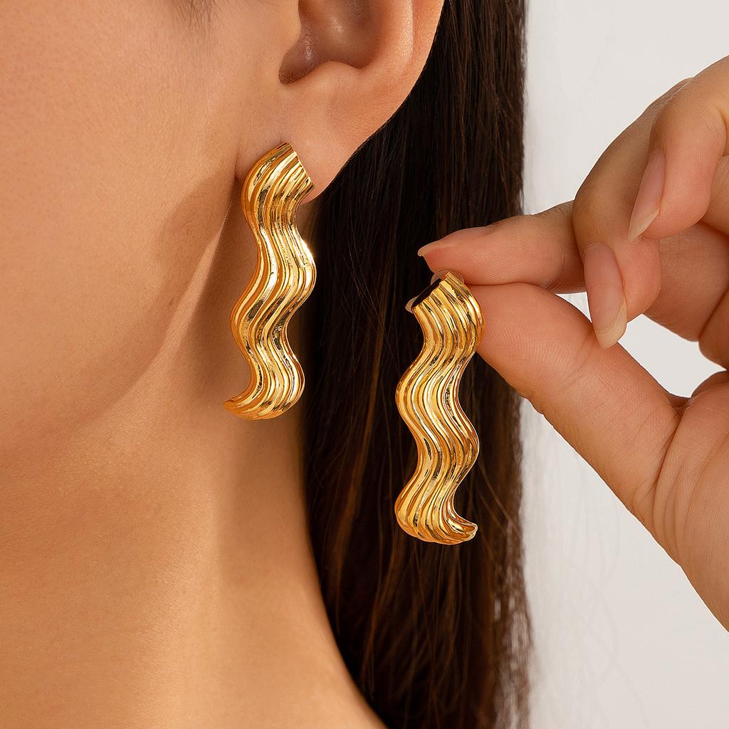 Punk Open Choker Torques Necklaces Bangles Stud Earrings Set For Women Hyperbole Geometric Gold Silver Color Metal Jewelry Set