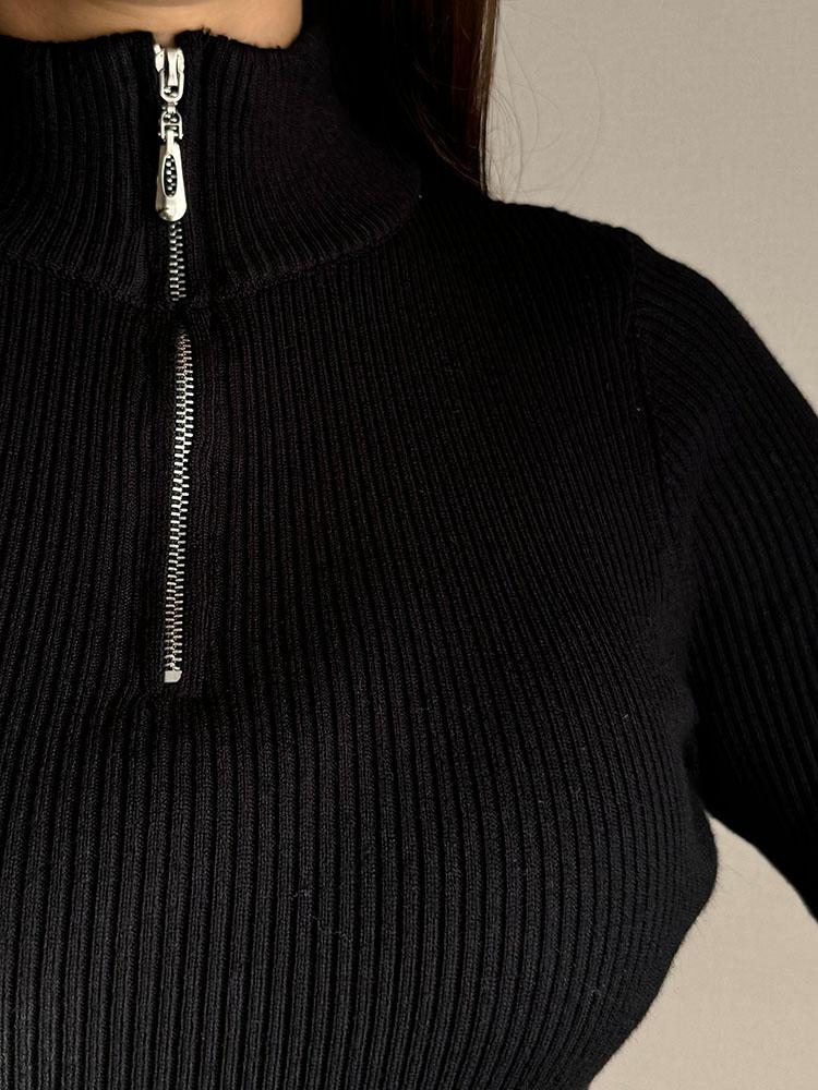 Pletené šaty na zip Dámské 2024 Podzim Zima Polodlouhý rolák Dlouhé přiléhavé Jednobarevné šaty pro ženy Stehenní Midi Rozparek Šaty