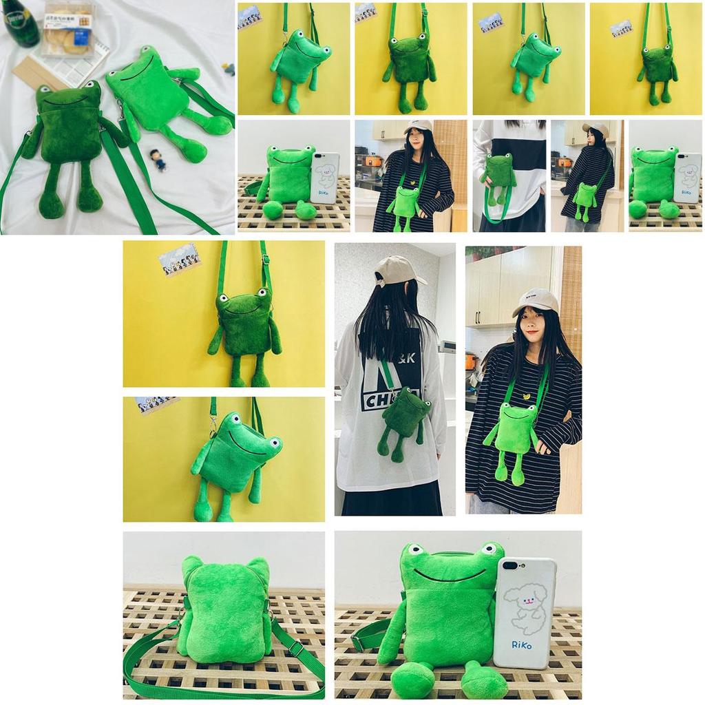 Süße grüne Frosch Plüsch Umhängetasche für Damen Cartoon-Figur Crossbody Tasche mit Reißverschluss
