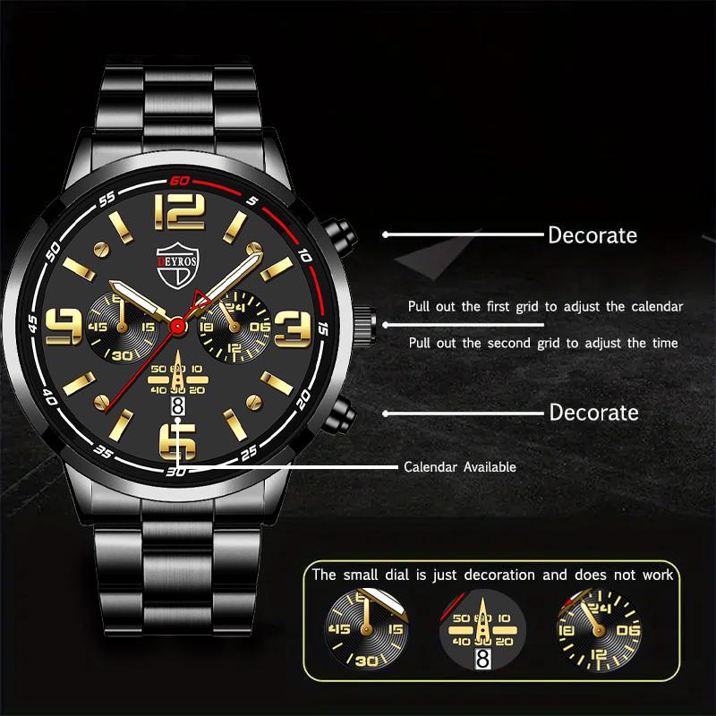 3pcs/set, 1pc Men's Fashion Casual Round Pointer Quartz Watch & 1pc Bracelet & 1pc Necklace, Men's Gifts