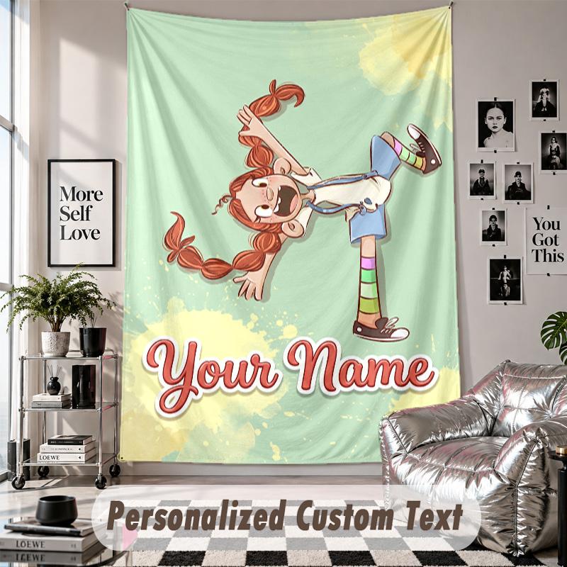 Custom Tapestry Wall Hanging, Pippi Longstocking Personalized Name Text Home Wall Decor
