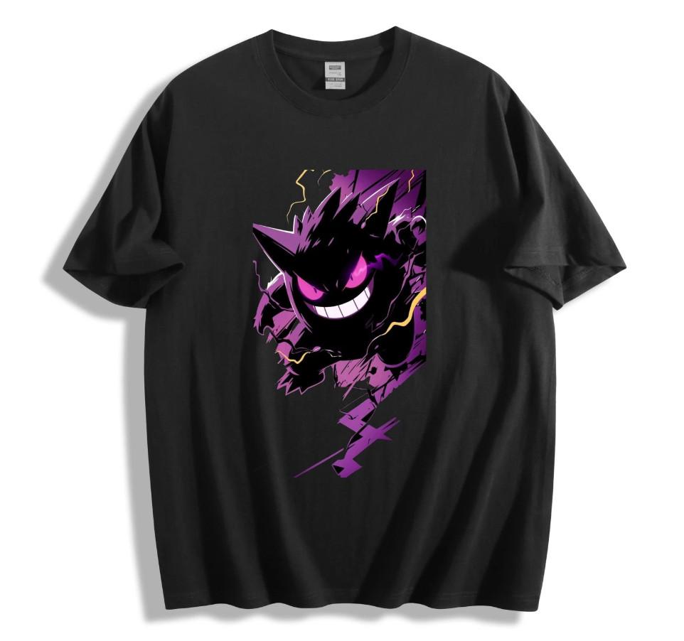 

НОВЫЙ !!! Электрическая футболка Pokémon Gengar - Динамичная темная графика, унисекс S