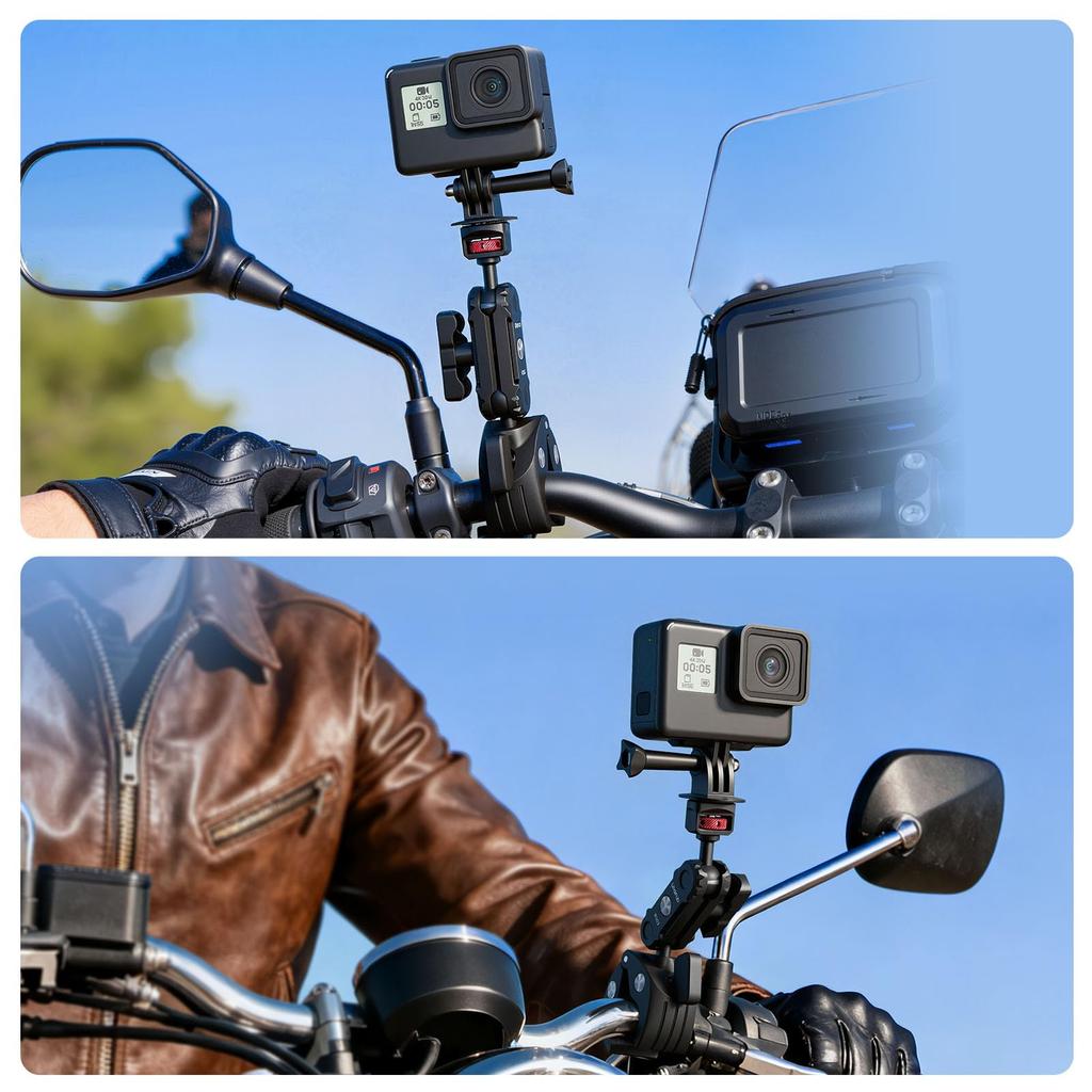 Ulanzi VL03 Motorcycle Handlebar Double Clamp Invisible Selfie Stick with Super Telescopic Compatible with Insta360 Hero Action 5 Action and OSMO with