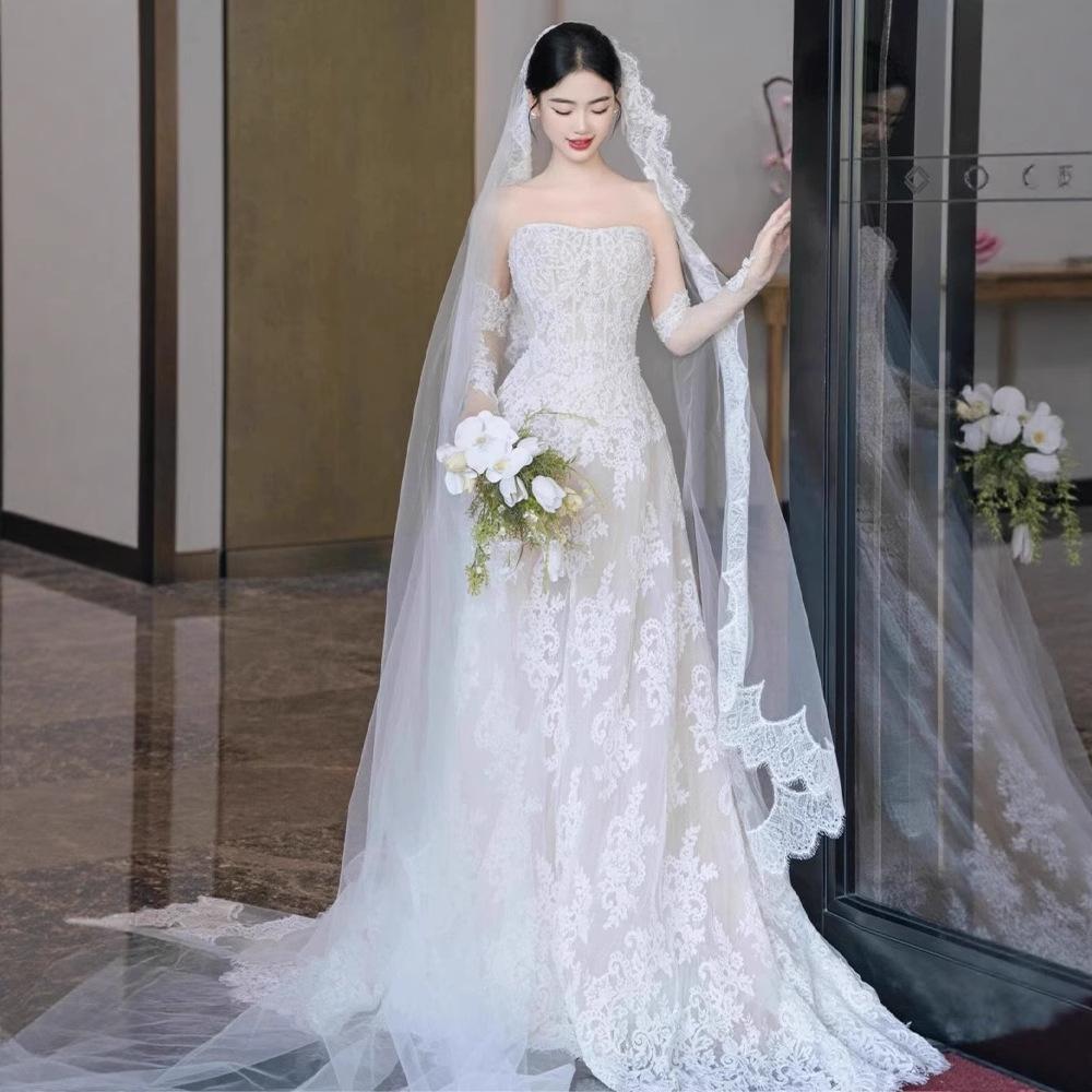 Tube Top Wedding Dress New French Light Simple Small Trailing Travel Photo Light Wedding Dress Bridal Main Dress Small Man