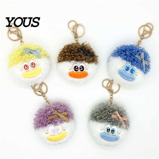 Mini Plush Keychain Cartoon Curly Hair Head Keychain, with Metal Clasp, Plushie Key Holder Backpacks Handbags Keys Decorative Pendant for Men