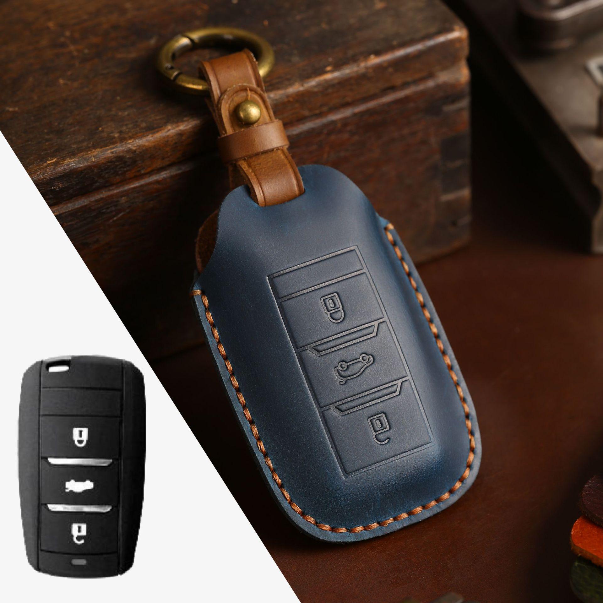 

Changan Crazy Horse Leather Key Cover for CS35/CS55/CS75 Models синий