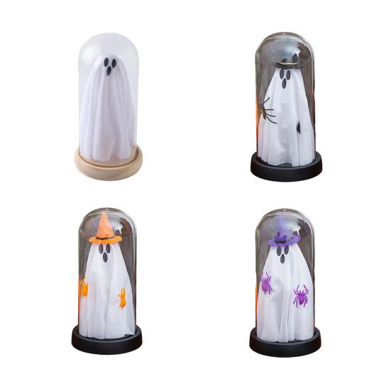 Halloween Indoor Ghost Decoration Light Up Ghost in Glass Cloche with Wood Base Cute Ghost Night Light for Home Kitchen Mantel Shelf Fireplace Decor