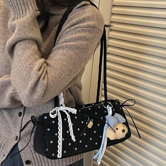 2026 Trendy Women's Polka Dot Bow Single-Shoulder Baguette Bag
