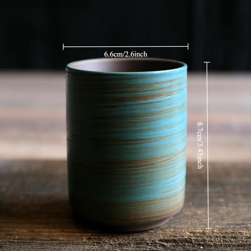 Hand-Painted Crackle Glaze Stoneware Mug, Vintage Asian Ceramic Coffee Tea Cup, Dishwasher Safe Gift Home Use Zen Aromatherapy