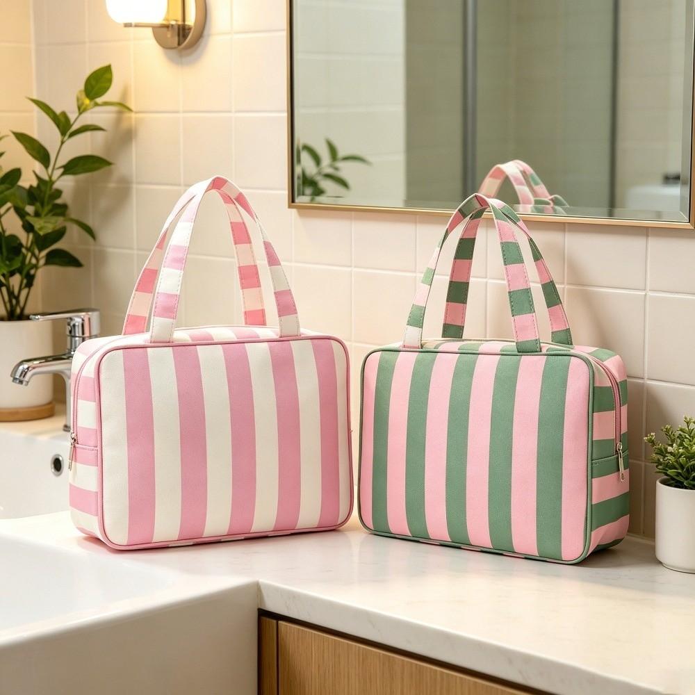 Large Capacity Striped Toiletry Storage Bag Multi Compartment Cosmetic Pouch  Weekend Getaway