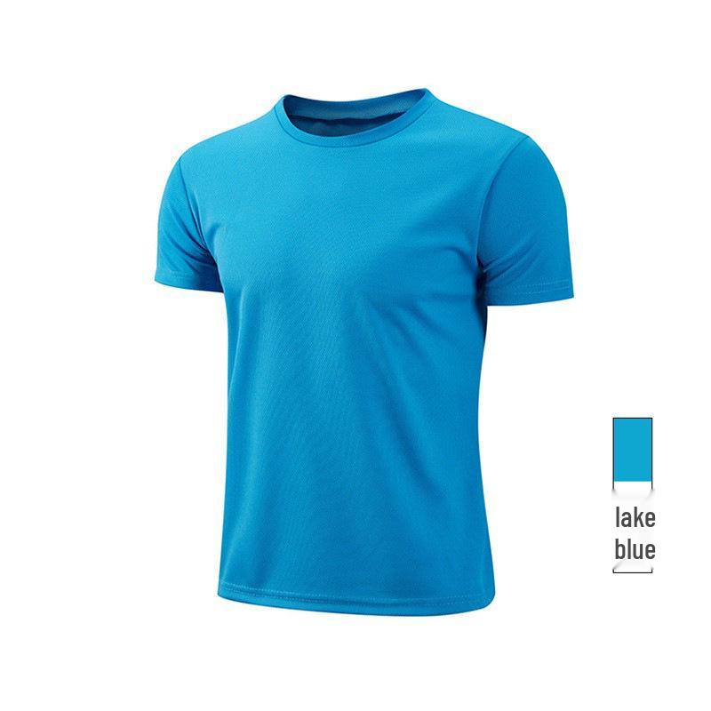 

Мужская футболка из ледяного шелка с коротким рукавом и круглым вырезом, быстросохнущая - однотонная с принтом логотипа, для рабочей одежды и рекламы. 4XL