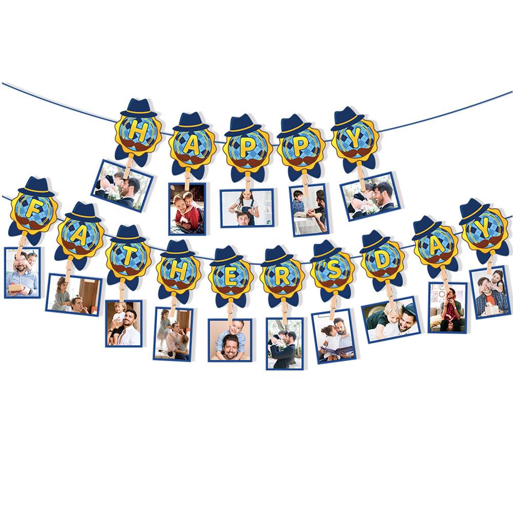 Day Father Theme Hat Pattern Creativity Paper Photo Banner Party Decoration Prop
