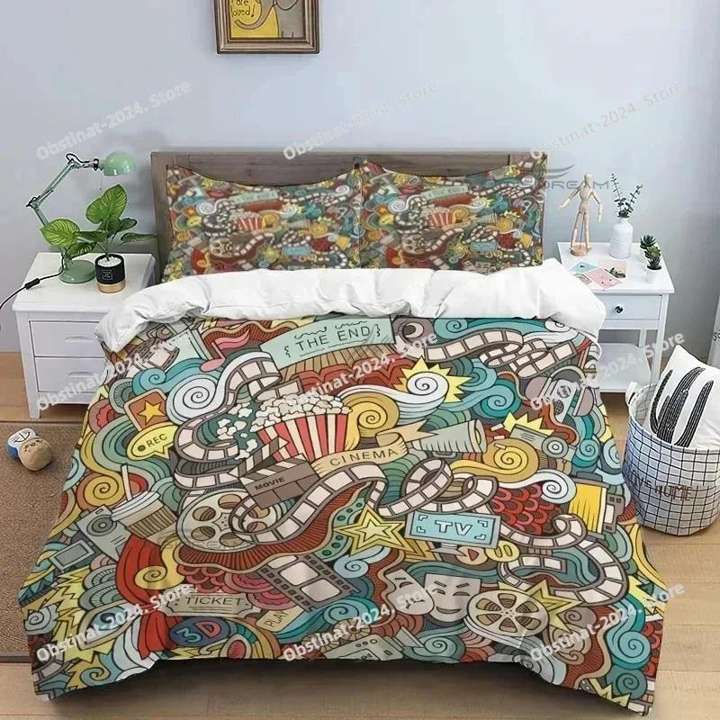 Movie Film Clap Board Patterns Bedding Set Printed Single Comforter Quilt Duvet Cover Pillow Case 3 Pieces Sets Kids Adult Size
