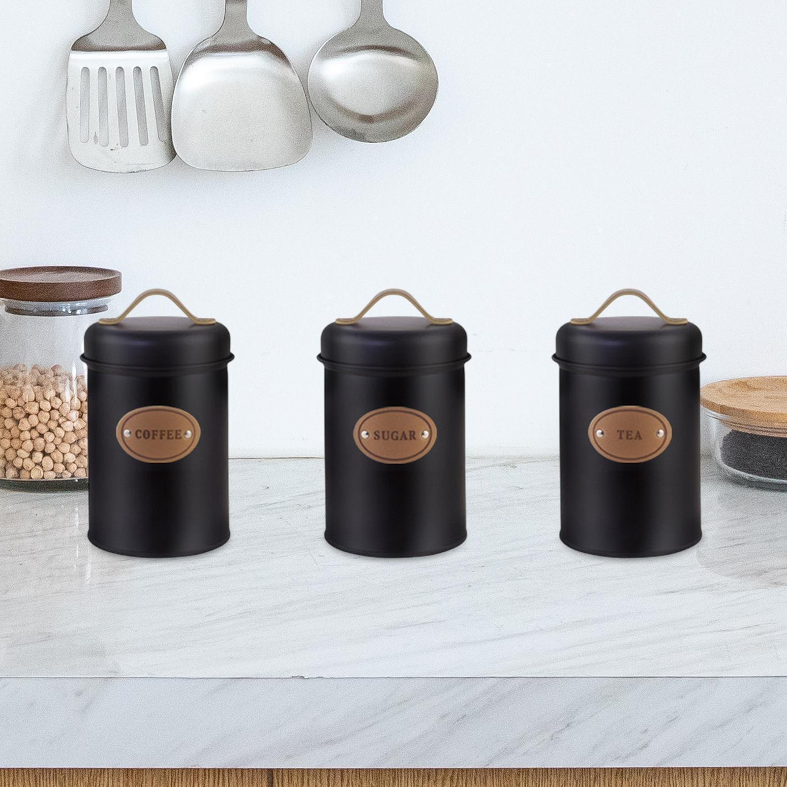 

3 шт. герметичная кухонная канистра для кофе, чая, сахара, контейнер для хранения продуктов чёрный