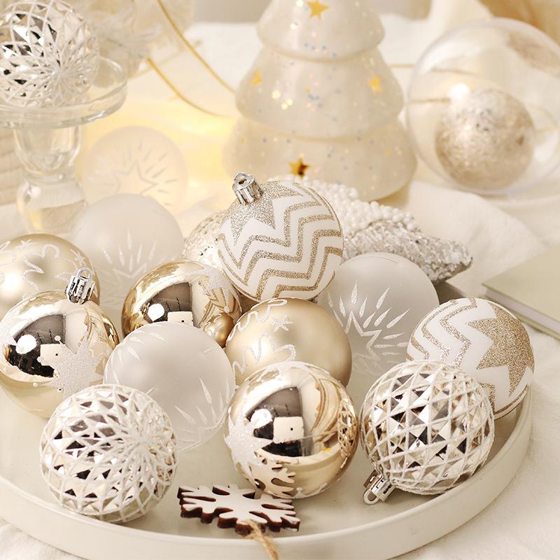 16 Pieces/set, Champagne Gold, Painted Christmas Ball Set, Christmas Tree Decoration, Holiday Pendant, Home Party Decoration, Wedding Decoration