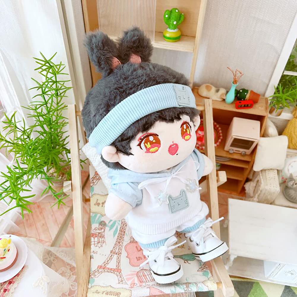 Niannyyhouse 20cm Plyšová panenka Oblečení, Čelenka, Mikina s kapucí, Kabát, Kalhoty, Bavlněná panenka, Oblékání (Světle modrá)