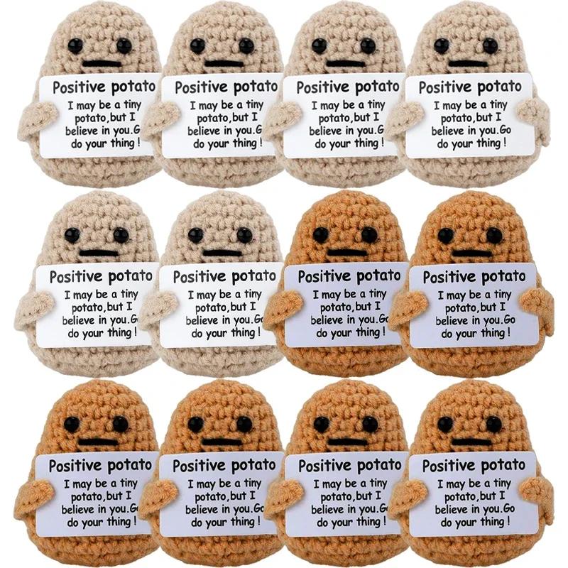

New Positive Energy Potatoes Hug Pocket Doll with Card Handmade Plush Wool Knitting Dolls Christmas Party Gifts Room Home Decor 1PC