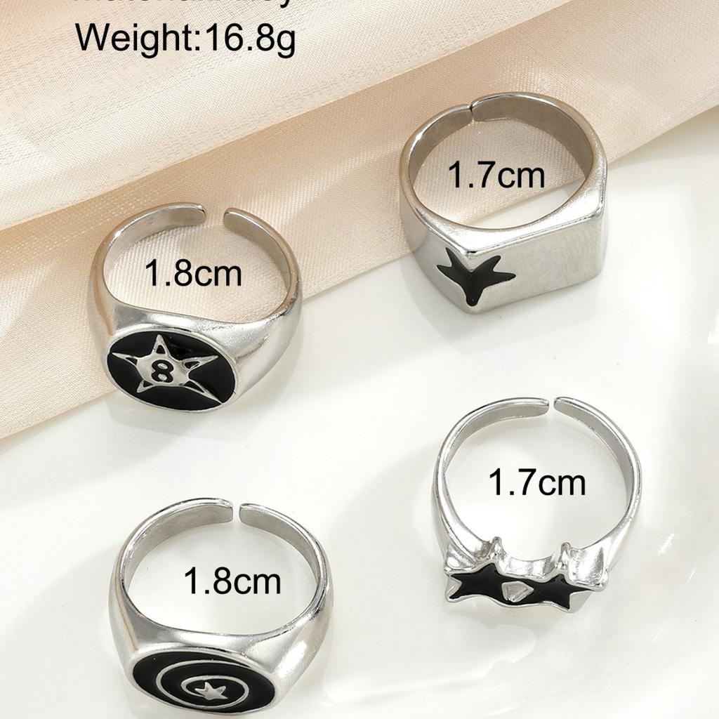 4 Pcs Punk Black Star Rings Set for Women Men Fashion HipHop Silver Color Geometric Thick Finger Ring Y2K Unisex Jewelry Gifts