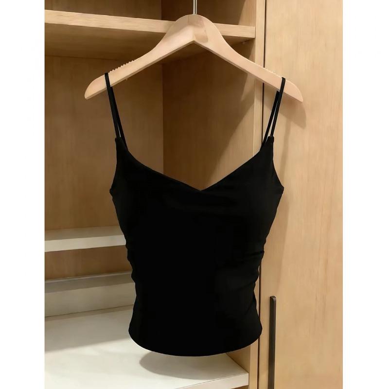 Summer-Ready V-Neck Camisole: Women s Slim-Fit Tank with Built-in Bra – Sexy and Stylish. Gray