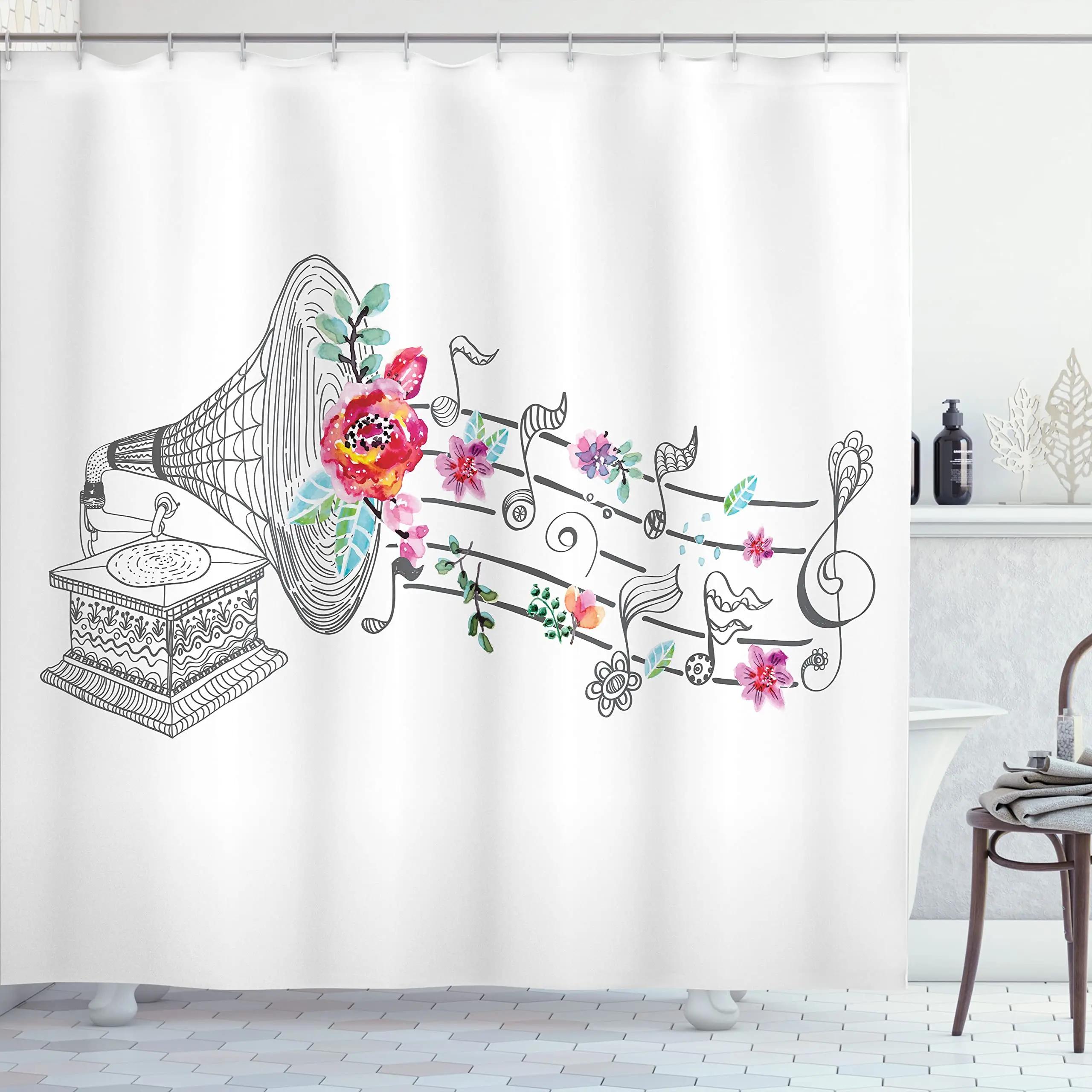 

Music Shower Curtain Abstract Style Art Pattern Musical Notes Shower Curtain Waterproof Fabric Bathroom Decor Screen With Hooks W60H190(CM)-1 Pcs