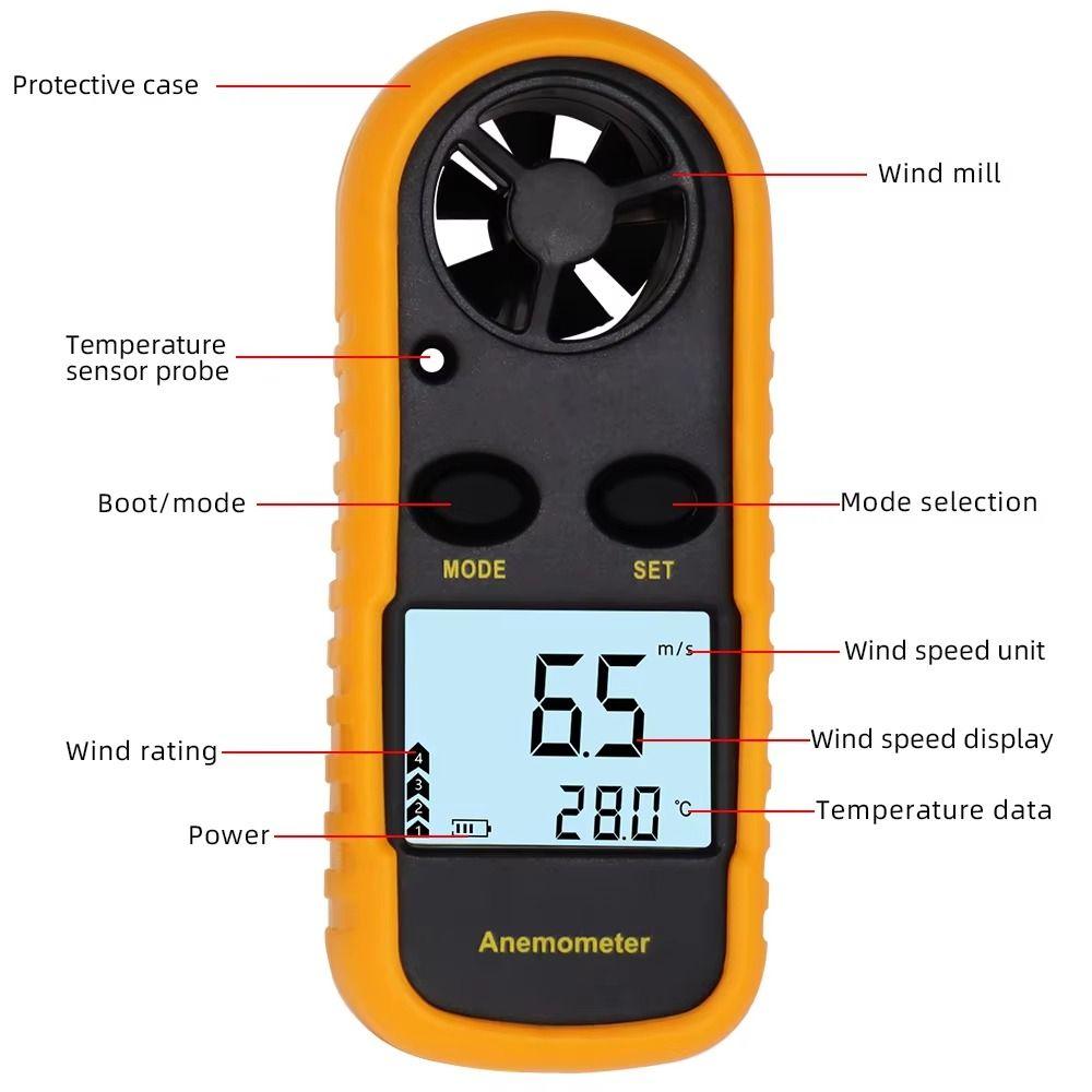 LCD Display Digital Anemometer Hand-held Wind Speed Meter Temperature Tester  Portable Use