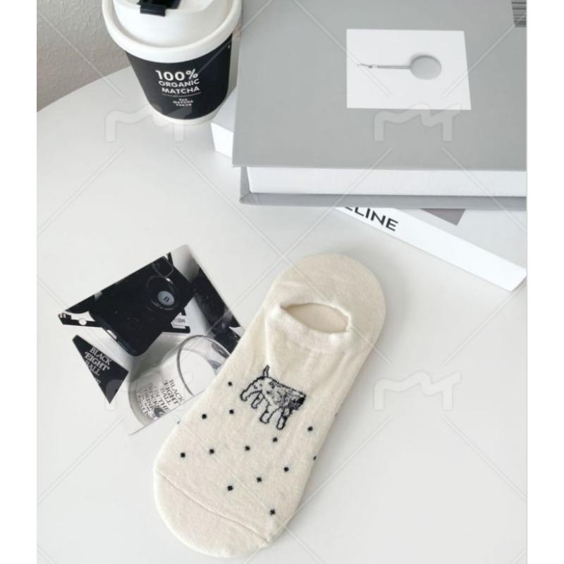 Invisible Puppy Striped Cartoon Boat Socks Summer Women's Style Breathable Short Socks College Style Casual Cotton Socks