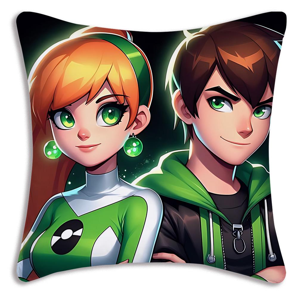 Pillow Covers Cartoon B-Ben 10 Cool Cartoon Sofa Decorative Home Double-Sided Printing Short Plush Cute Cushion Cover